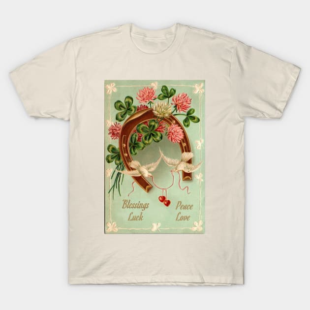 Vintage Postcard Image - Blessings, Peace, Luck, and Love T-Shirt by numpdog